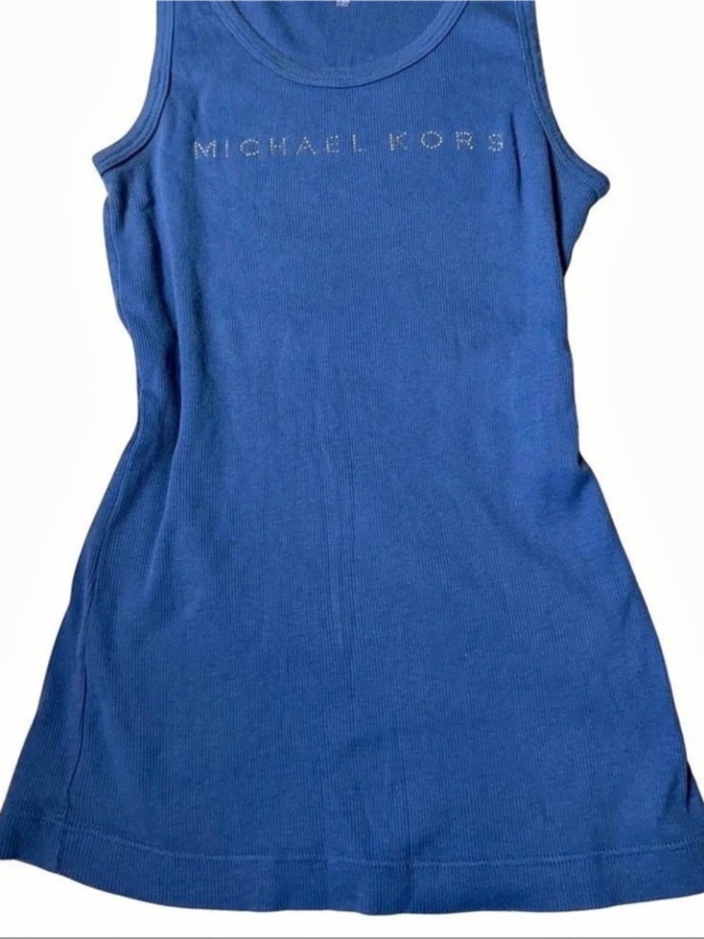 Y2K Michael Kors Embellished Logo Ribbed Tank Top Blue